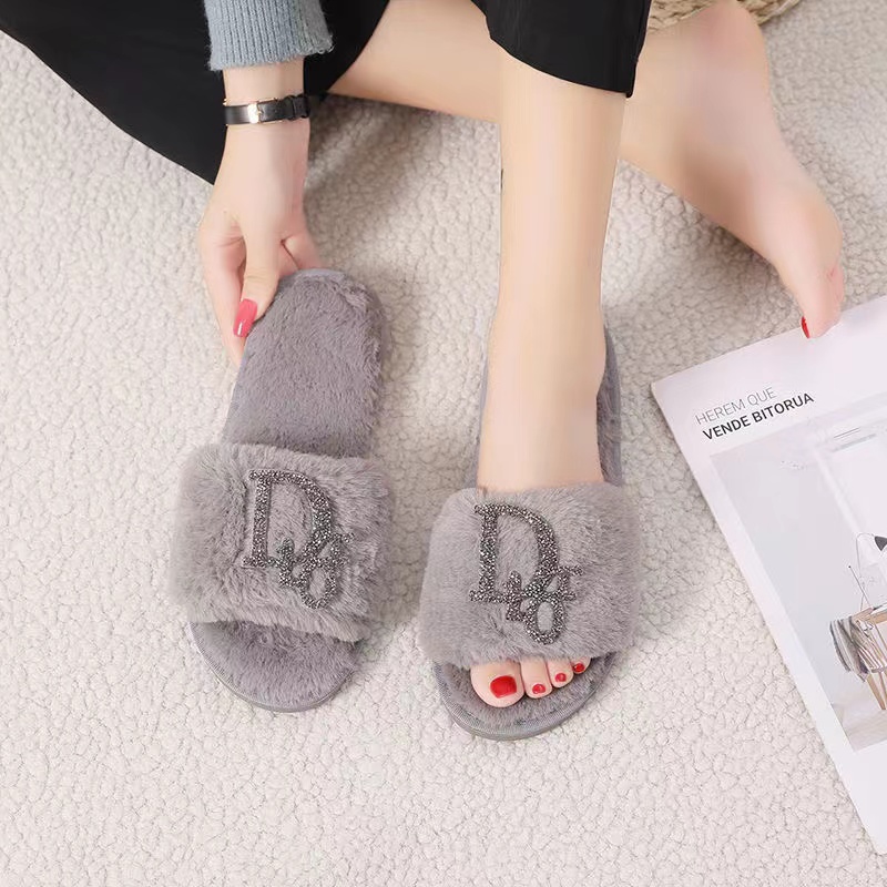 Gray-Dior fur slippers