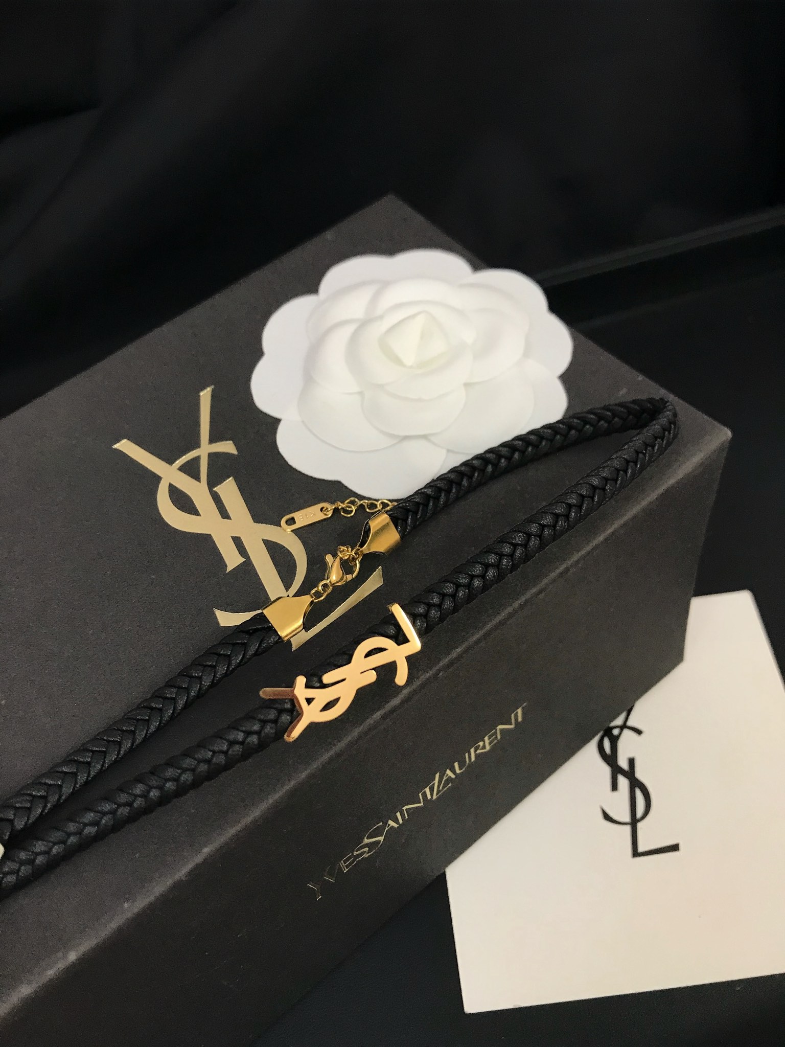 X594 YSL leather choker necklace