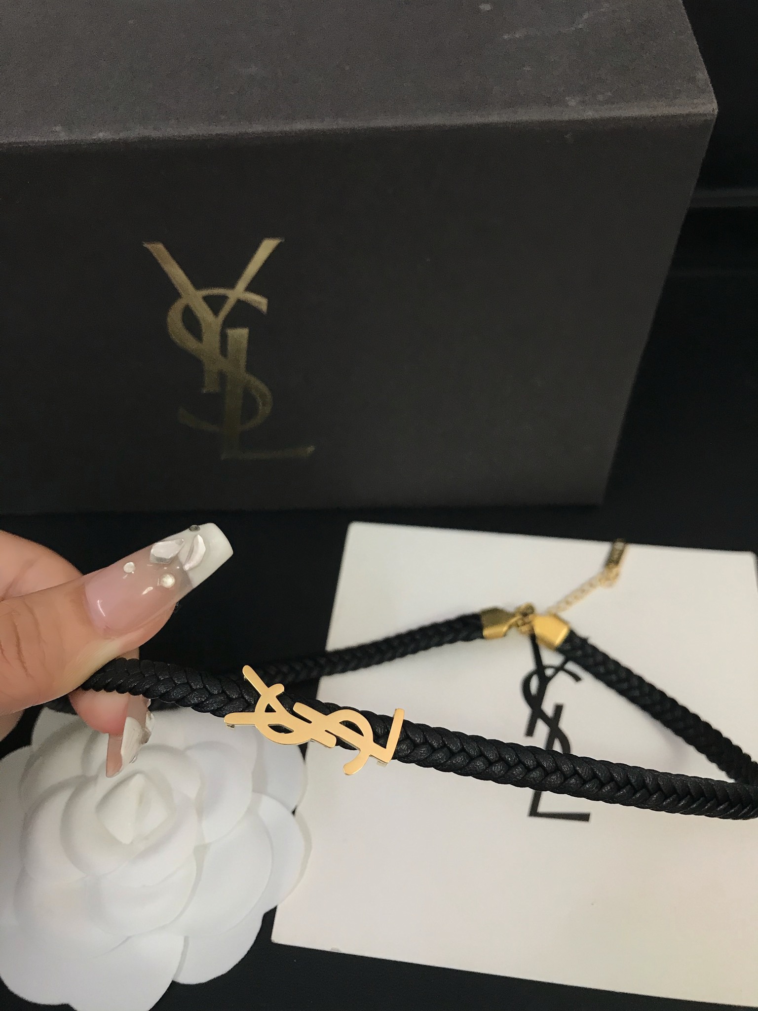 X594 YSL leather choker necklace