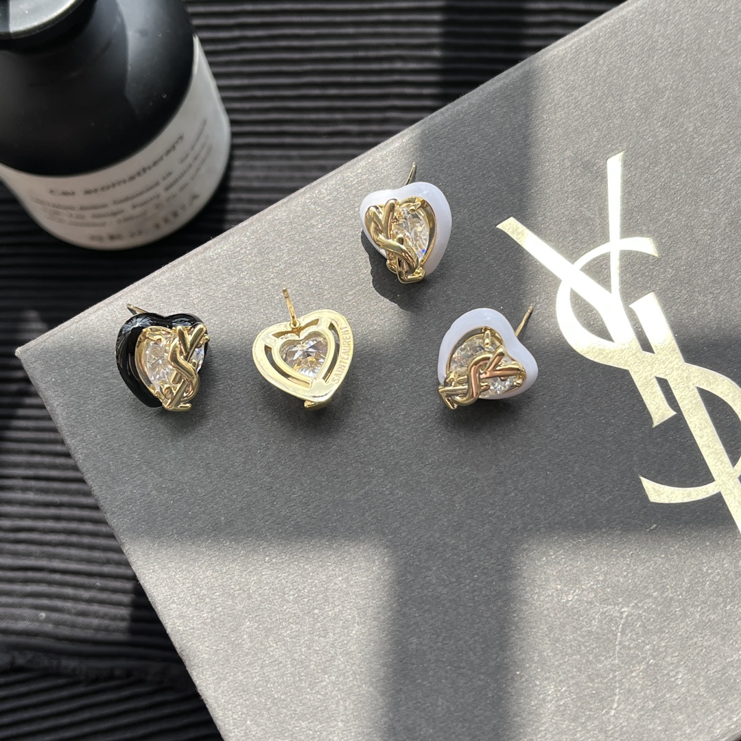 A1027 YSL Crystal heart earrings