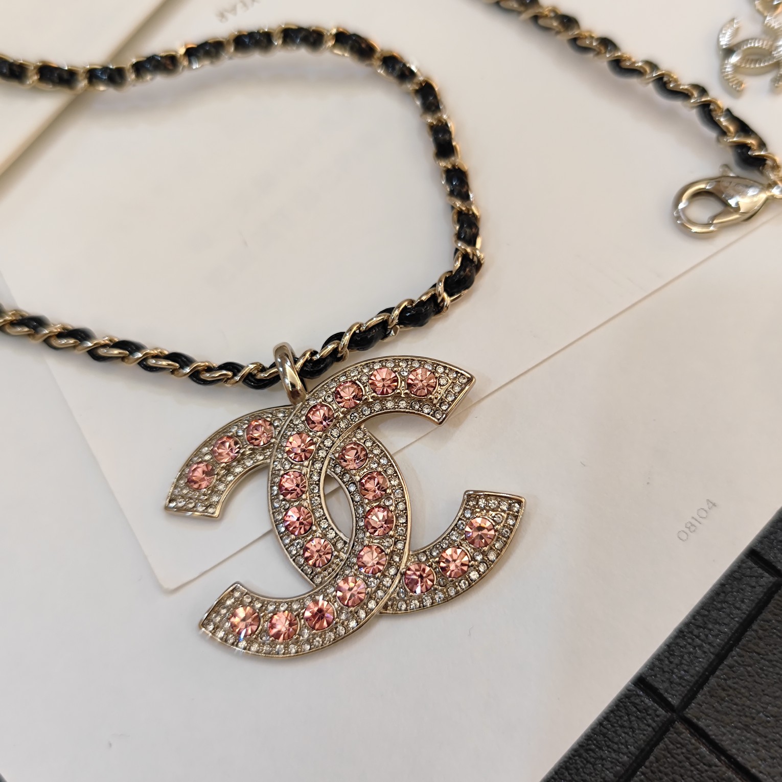 B826 Chanel lambskin pink CC necklace