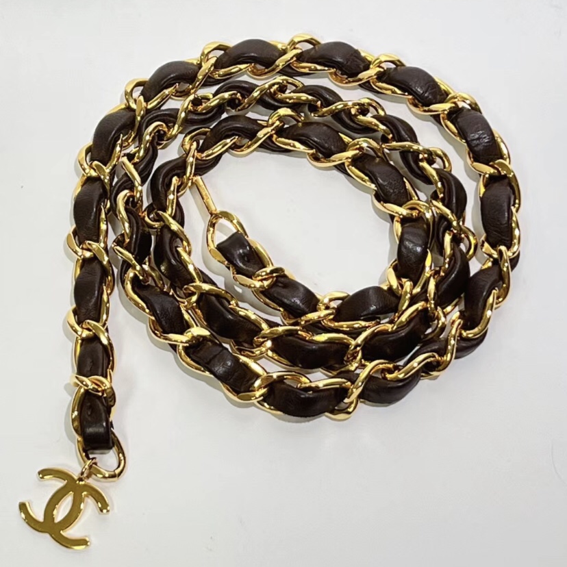 Chanel brown leather copper waist chain 115615