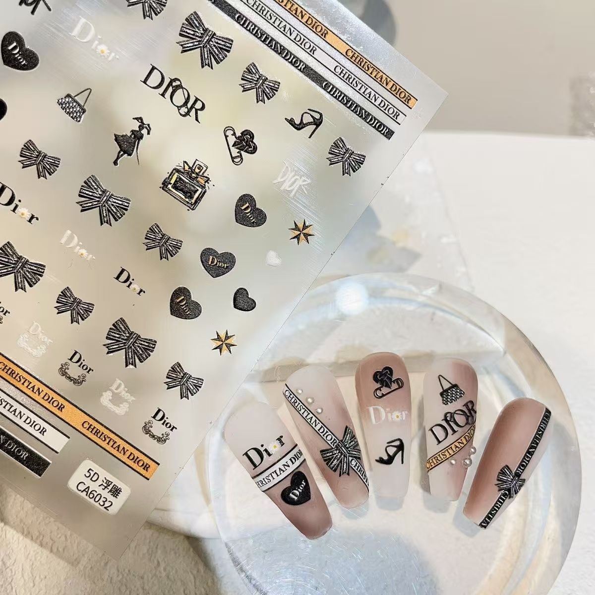 5D relief Chanel/Dior Nail sticker 1pcs