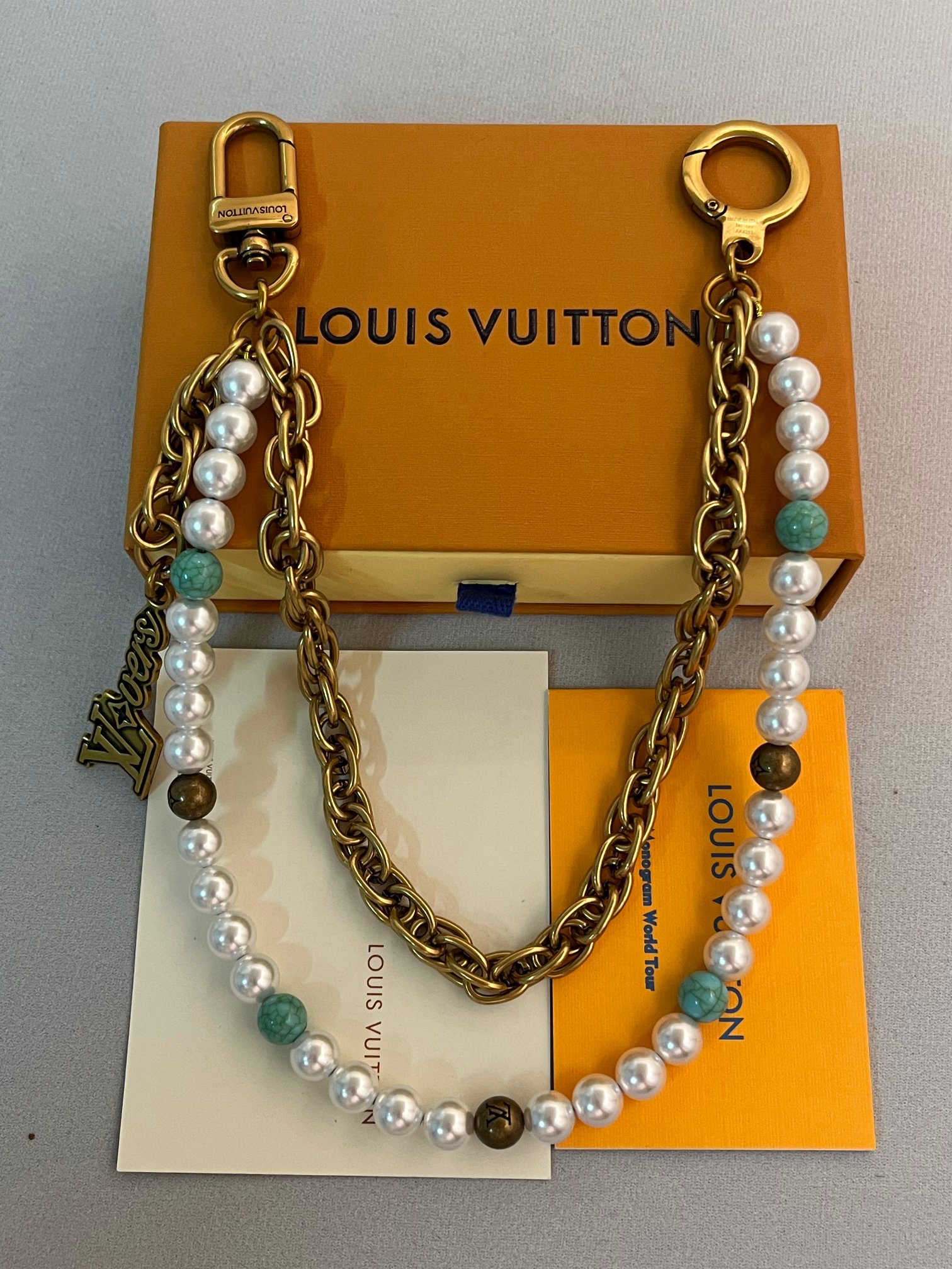 LV LOUIS VUITTON Copper vintage pearls waist chainM02097