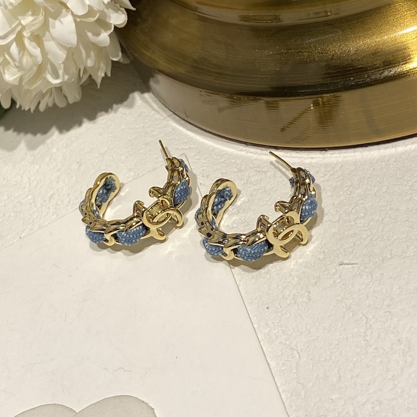 A437 Chanel denim earrings